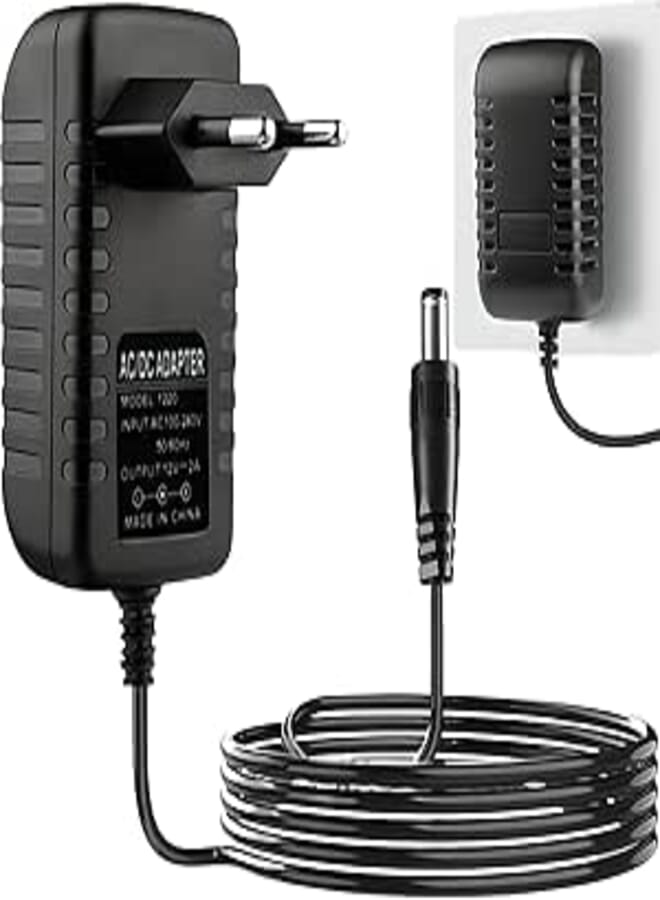 AC DC Power Supply 12V 2A, 100-240V Universal Adapter, Power Supply, Power Adapter, Original ACDC Power Cable, Power Adapter with DC Plug 5.5x2.1mm for Hard Drive Enclosure, Black